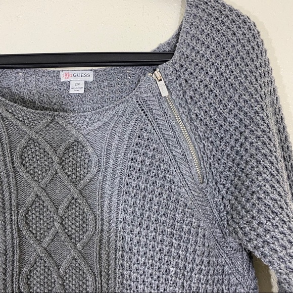 GUESS  Cable Knit  Sweater S/P Gray Long sleeve Scoop neck Sweater Zippe… - Picture 2 of 6